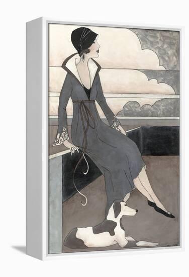 Art Deco Lady with Dog-Megan Meagher-Framed Stretched Canvas