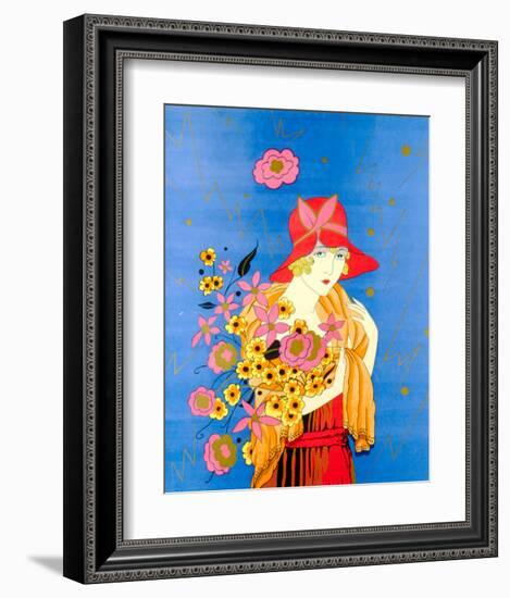 Art Deco Lady with Flowers-null-Framed Art Print