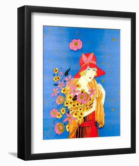 Art Deco Lady with Flowers-null-Framed Art Print