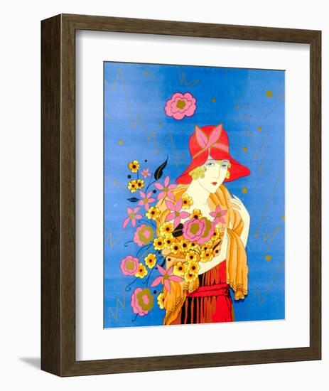 Art Deco Lady with Flowers-null-Framed Art Print