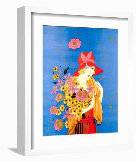 Art Deco Lady with Flowers-null-Framed Art Print