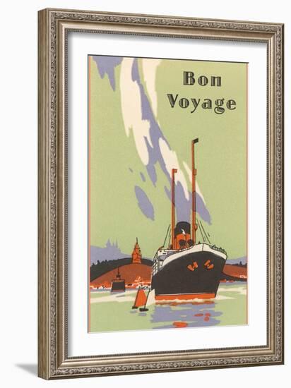 Art Deco Ocean Liner, Bon Voyage-null-Framed Art Print