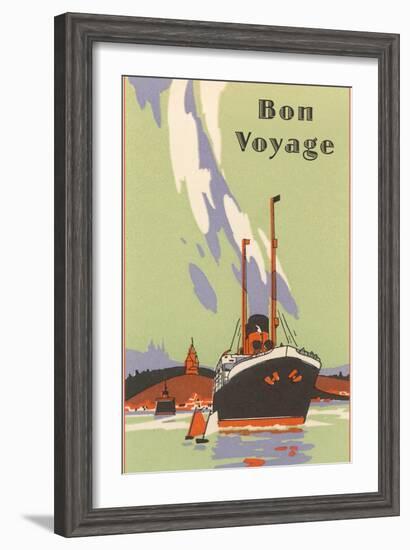 Art Deco Ocean Liner, Bon Voyage-null-Framed Art Print