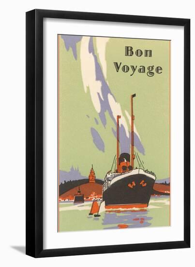 Art Deco Ocean Liner, Bon Voyage-null-Framed Art Print