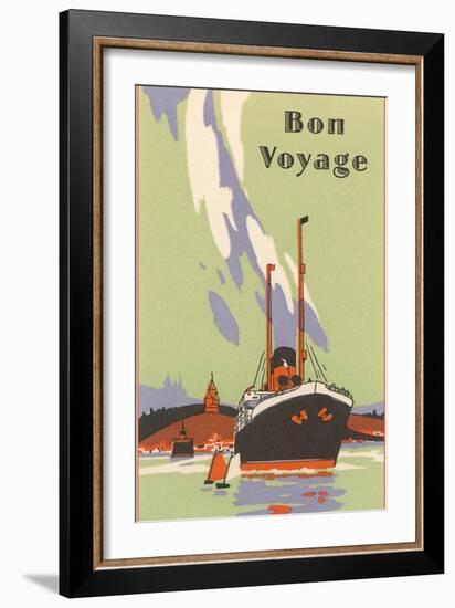 Art Deco Ocean Liner, Bon Voyage-null-Framed Art Print