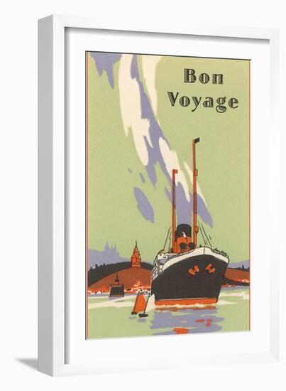 Art Deco Ocean Liner, Bon Voyage-null-Framed Art Print