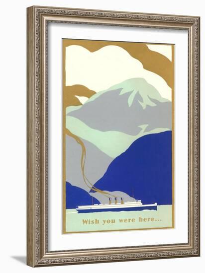 Art Deco Ocean Liner, Wish You Were Here-null-Framed Art Print