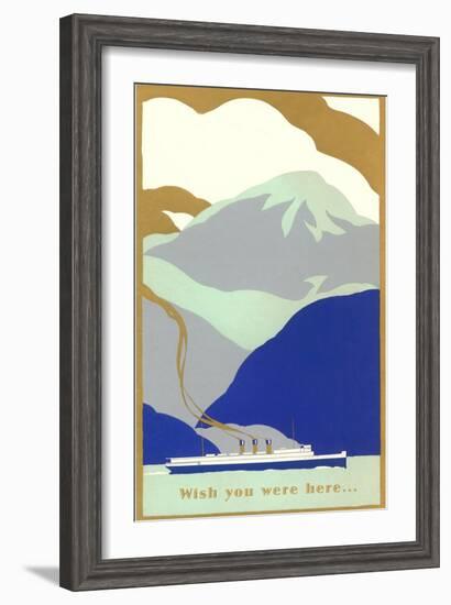 Art Deco Ocean Liner, Wish You Were Here-null-Framed Art Print