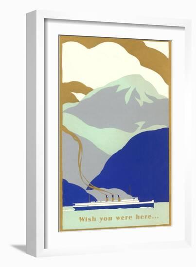 Art Deco Ocean Liner, Wish You Were Here-null-Framed Art Print