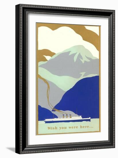 Art Deco Ocean Liner, Wish You Were Here-null-Framed Art Print