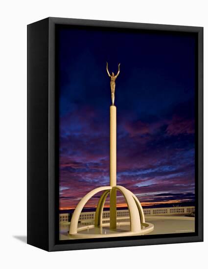 Art Deco Statue at Sunrise Over the Pacific Ocean, Napier, North Island, New Zealand-Don Smith-Framed Premier Image Canvas