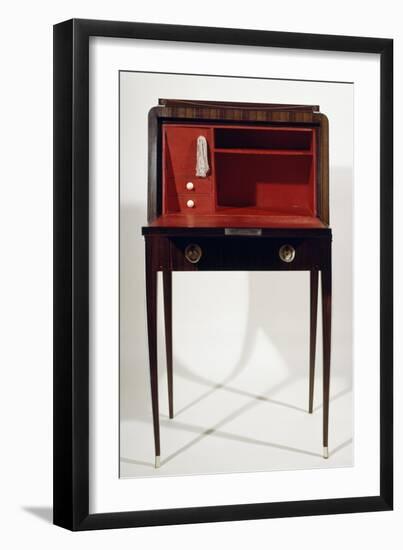 Art Deco Style Drop Leaf Desk, with Long Slender Legs, Macassar Ebony, Ivory, Red Leather Interior-Jacques-emile Ruhlmann-Framed Giclee Print
