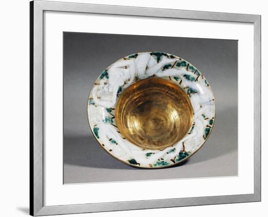 Art Deco Style Majolica Cup with Golden Interior and Female Figures Decoration, France-null-Framed Giclee Print