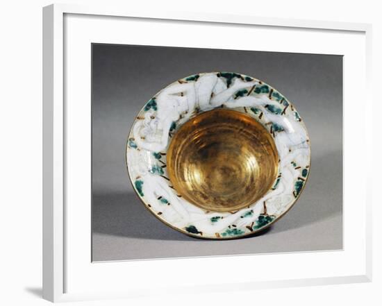 Art Deco Style Majolica Cup with Golden Interior and Female Figures Decoration, France-null-Framed Giclee Print