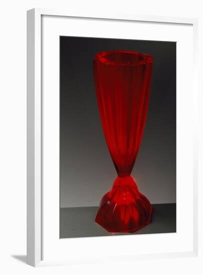 Art Deco Uncut Red Crystal Glasses with Hollow Stems, Ca 1925-null-Framed Giclee Print