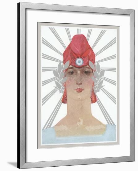 Art Deco Woman with Laurel Wreath and Red Hat-null-Framed Art Print