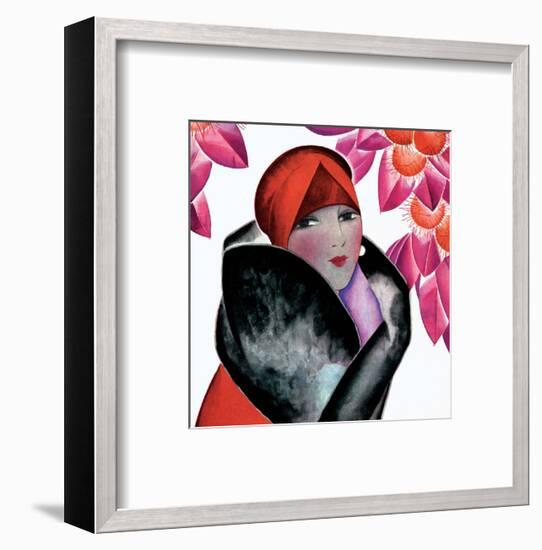 Art Deco Woman with Red Hat and Furs-Helen Dryden-Framed Art Print