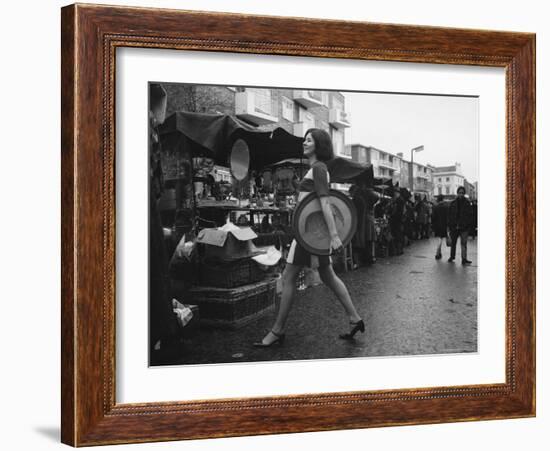 Art Director Jeanette Collins wears latest fashion while strolling through Portobello Road-Carlo Bavagnoli-Framed Photographic Print