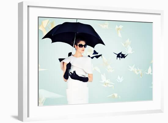 Art Fashion Photo of a Gorgeous Woman in Paper Dress-prometeus-Framed Photographic Print