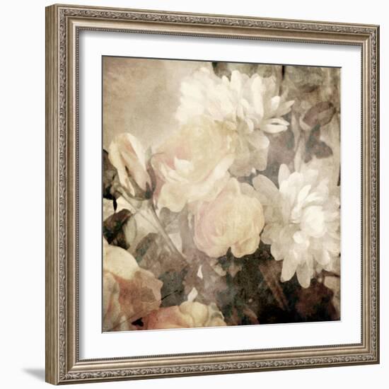 Art Floral Vintage Light Sepia Blurred Background with White Asters and Roses-Irina QQQ-Framed Art Print