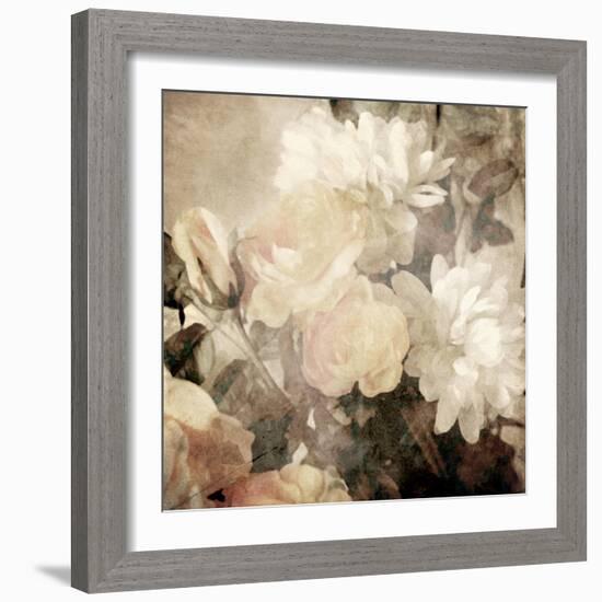 Art Floral Vintage Light Sepia Blurred Background with White Asters and Roses-Irina QQQ-Framed Art Print