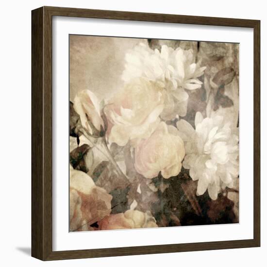 Art Floral Vintage Light Sepia Blurred Background with White Asters and Roses-Irina QQQ-Framed Art Print