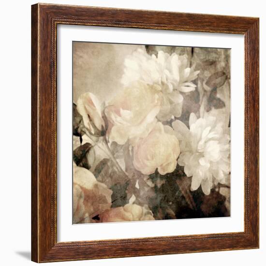 Art Floral Vintage Light Sepia Blurred Background with White Asters and Roses-Irina QQQ-Framed Art Print