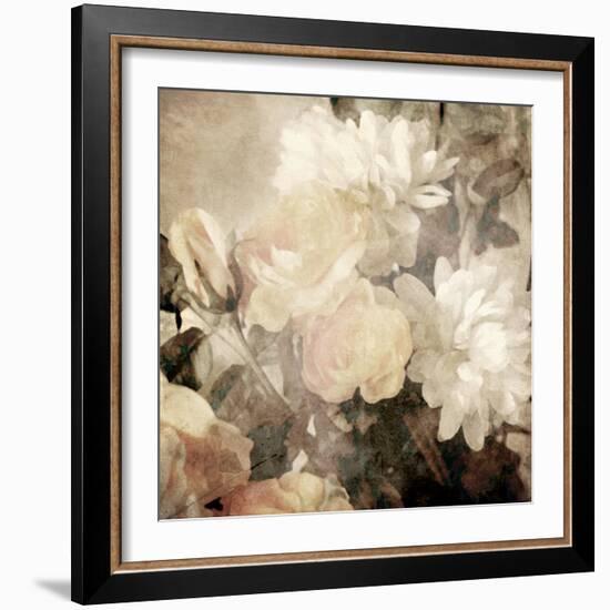 Art Floral Vintage Light Sepia Blurred Background with White Asters and Roses-Irina QQQ-Framed Art Print