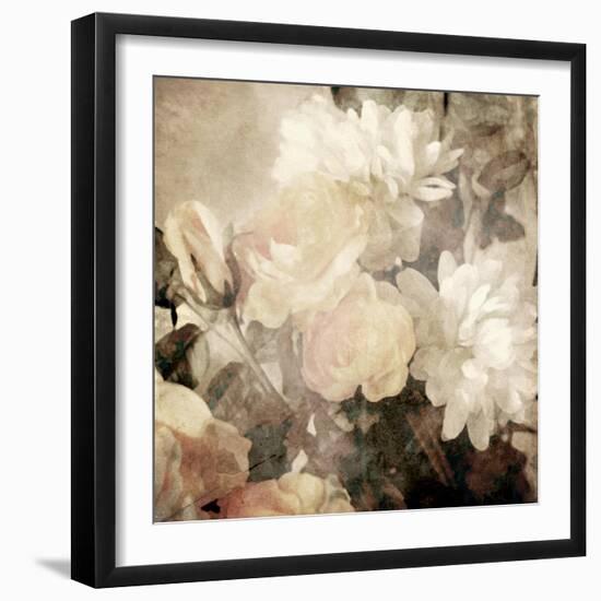 Art Floral Vintage Light Sepia Blurred Background with White Asters and Roses-Irina QQQ-Framed Art Print