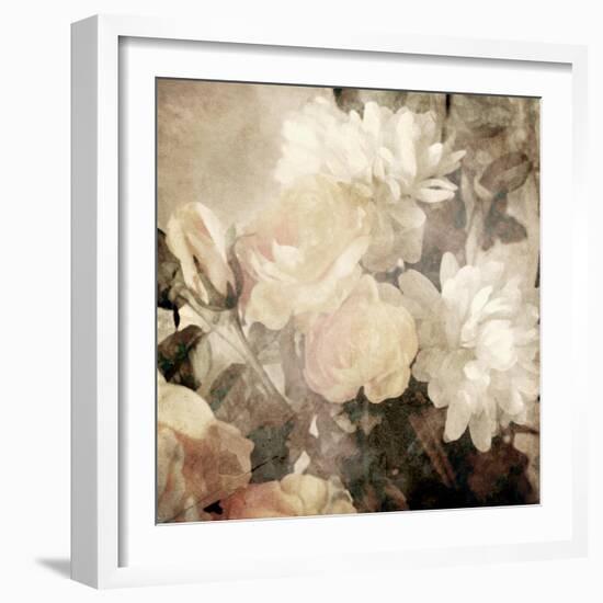 Art Floral Vintage Light Sepia Blurred Background with White Asters and Roses-Irina QQQ-Framed Art Print