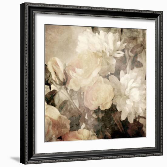 Art Floral Vintage Light Sepia Blurred Background with White Asters and Roses-Irina QQQ-Framed Art Print