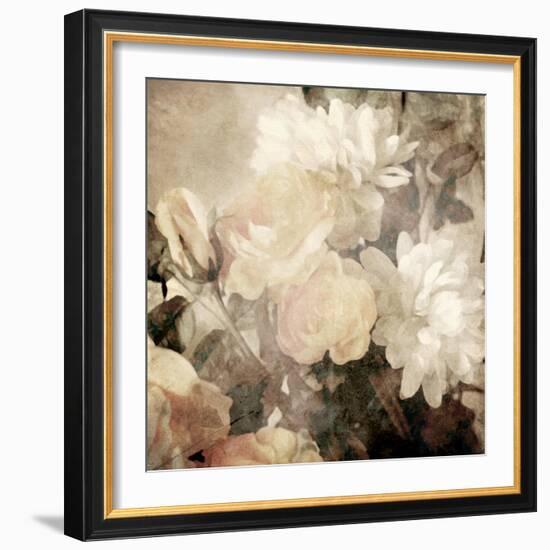 Art Floral Vintage Light Sepia Blurred Background with White Asters and Roses-Irina QQQ-Framed Art Print