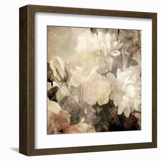 Art Floral Vintage Light Sepia Blurred Background with White Asters and Roses-Irina QQQ-Framed Art Print