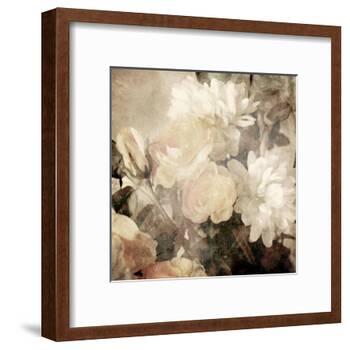 Art Floral Vintage Light Sepia Blurred Background with White Asters and Roses-Irina QQQ-Framed Art Print