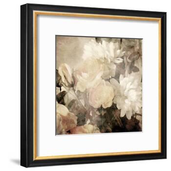 Art Floral Vintage Light Sepia Blurred Background with White Asters and Roses-Irina QQQ-Framed Art Print