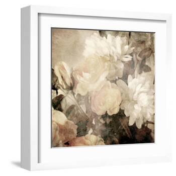Art Floral Vintage Light Sepia Blurred Background with White Asters and Roses-Irina QQQ-Framed Art Print