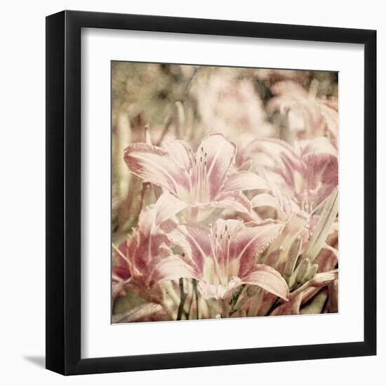 Art Floral Vintage Sepia Background with Light Pink Lilies-Irina QQQ-Framed Art Print