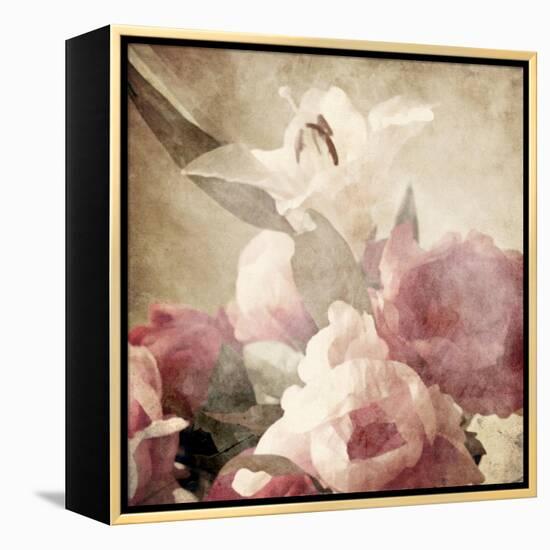 Art Floral Vintage Sepia Background with Pink Peonies and White Lily-Irina QQQ-Framed Stretched Canvas