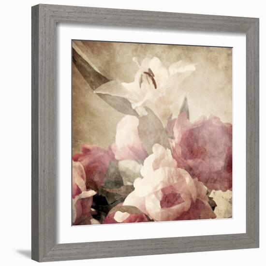 Art Floral Vintage Sepia Background with Pink Peonies and White Lily-Irina QQQ-Framed Premium Giclee Print