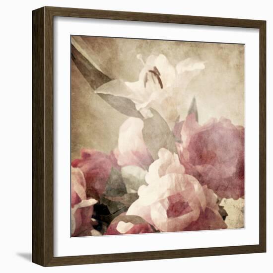 Art Floral Vintage Sepia Background with Pink Peonies and White Lily-Irina QQQ-Framed Premium Giclee Print