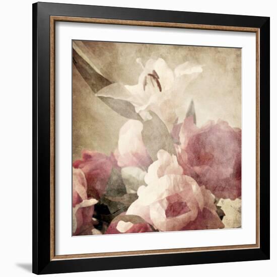 Art Floral Vintage Sepia Background with Pink Peonies and White Lily-Irina QQQ-Framed Premium Giclee Print