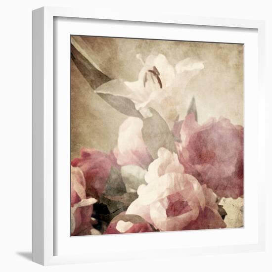 Art Floral Vintage Sepia Background with Pink Peonies and White Lily-Irina QQQ-Framed Premium Giclee Print