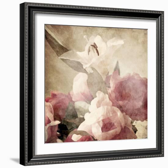 Art Floral Vintage Sepia Background with Pink Peonies and White Lily-Irina QQQ-Framed Premium Giclee Print