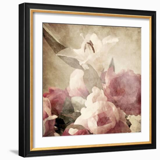 Art Floral Vintage Sepia Background with Pink Peonies and White Lily-Irina QQQ-Framed Premium Giclee Print