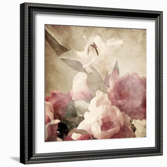 Art Floral Vintage Sepia Background with Pink Peonies and White Lily-Irina QQQ-Framed Art Print