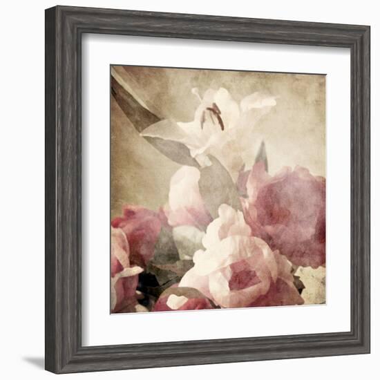 Art Floral Vintage Sepia Background with Pink Peonies and White Lily-Irina QQQ-Framed Art Print