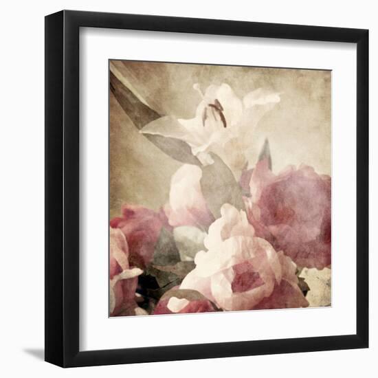Art Floral Vintage Sepia Background with Pink Peonies and White Lily-Irina QQQ-Framed Art Print