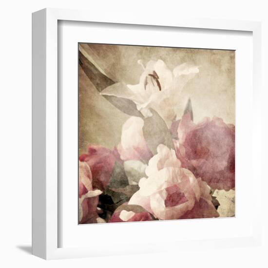 Art Floral Vintage Sepia Background with Pink Peonies and White Lily-Irina QQQ-Framed Art Print