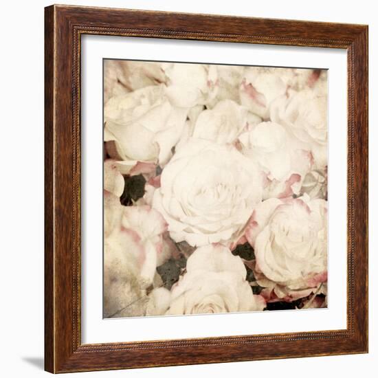 Art Floral Vintage Sepia Background with White Roses-Irina QQQ-Framed Art Print