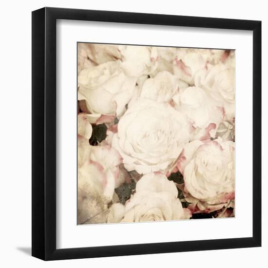 Art Floral Vintage Sepia Background with White Roses-Irina QQQ-Framed Art Print